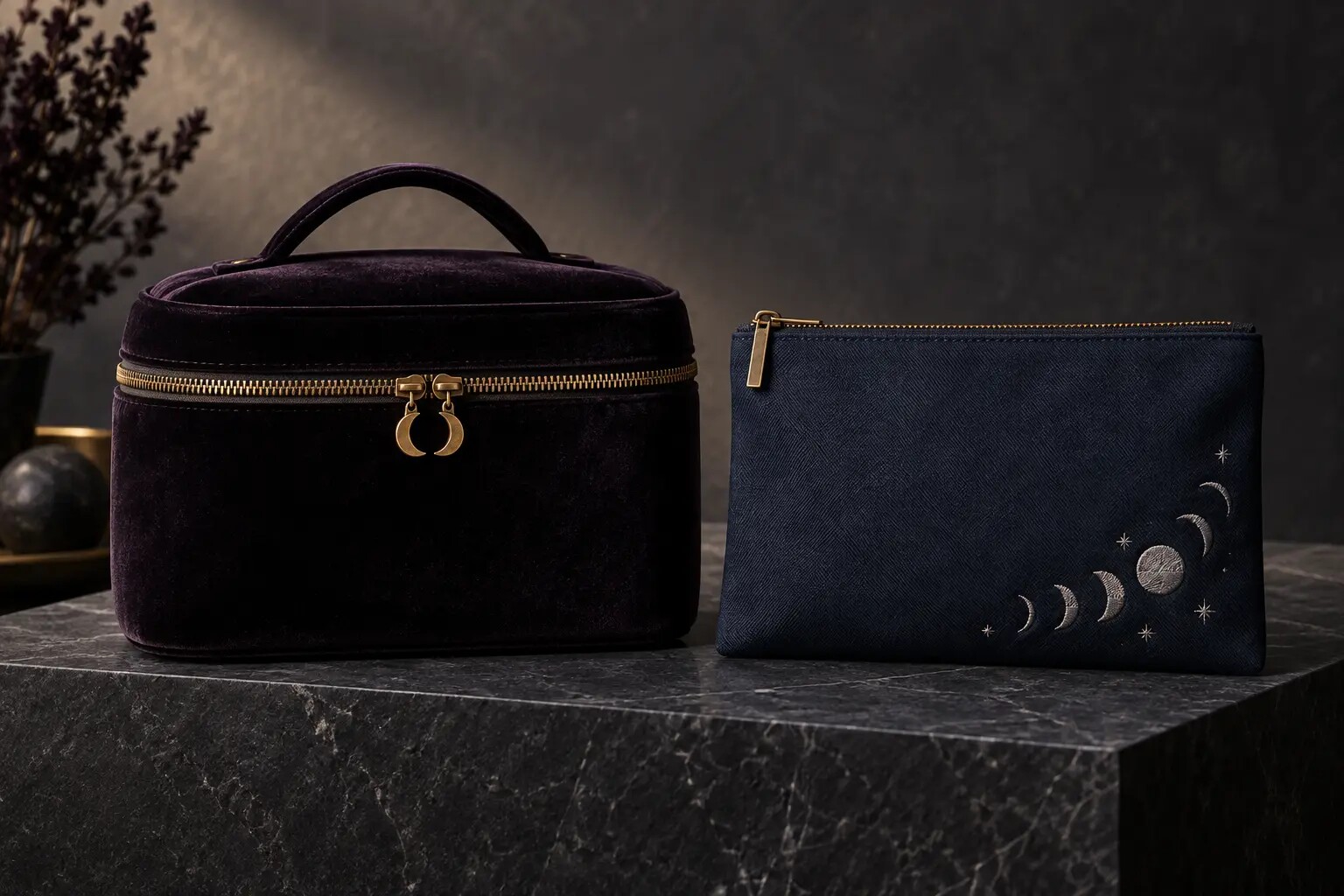 BSN Halloween 2027 velvet vanity case and moon-phase pouch design concepts